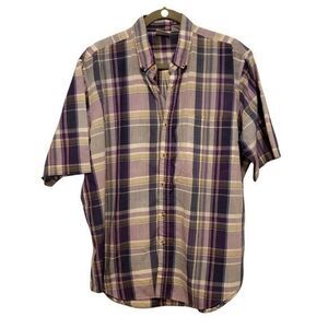 SaddleBrook Mens Sz XL Purple Multicolor Plaid Short Sleeve Button Down Shirt